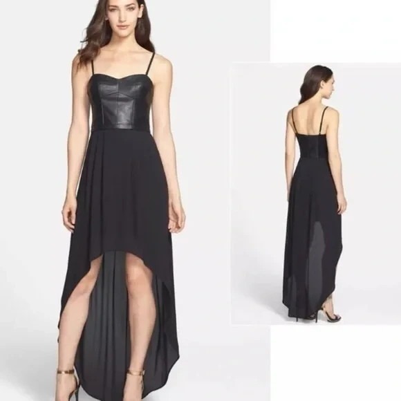BCBGMaxAzria Dresses & Skirts - Bcbg Maxazria Faux Leather Corset Maxi Dress XXS Black Leandra High Low Goth NWT